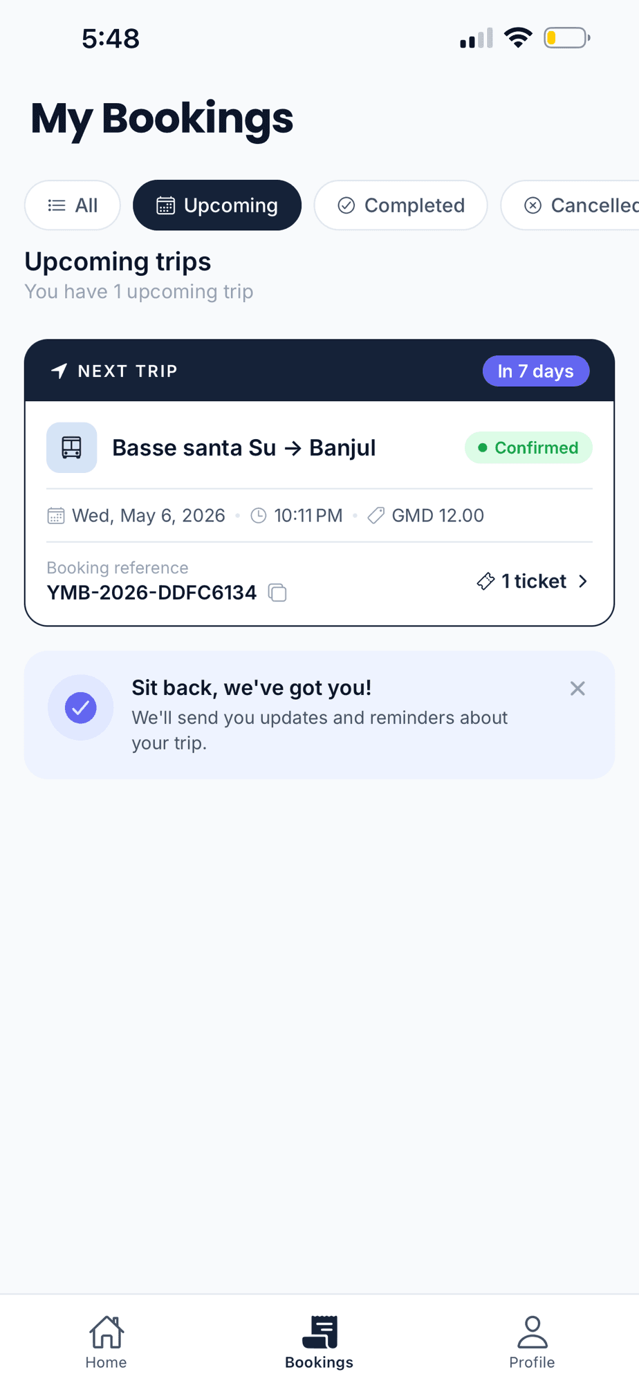 My Bookings screen
